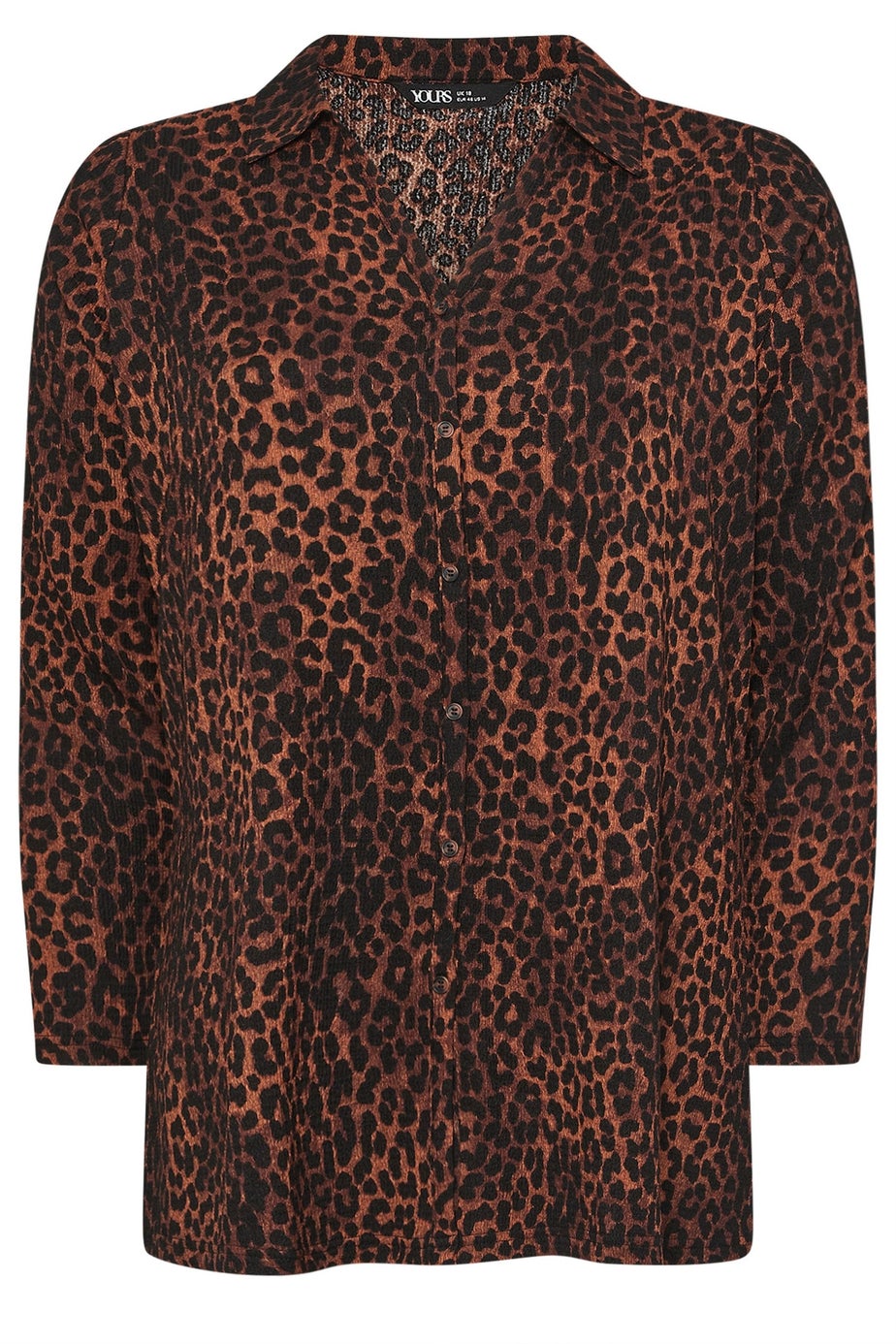 Yours Curve Brown Leopard Print Textured Shirt