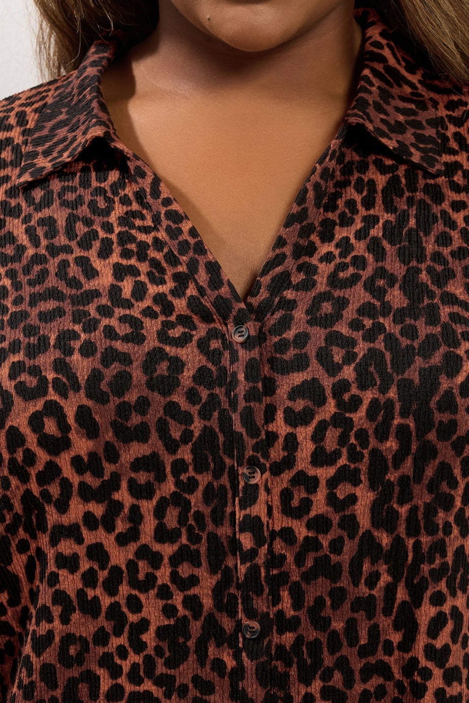 Yours Curve Brown Leopard Print Textured Shirt