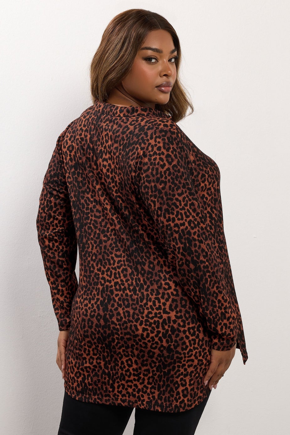 Yours Curve Brown Leopard Print Textured Shirt