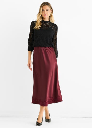 Gini London Black High Neck Jersey Lace Loose Fit Blouse