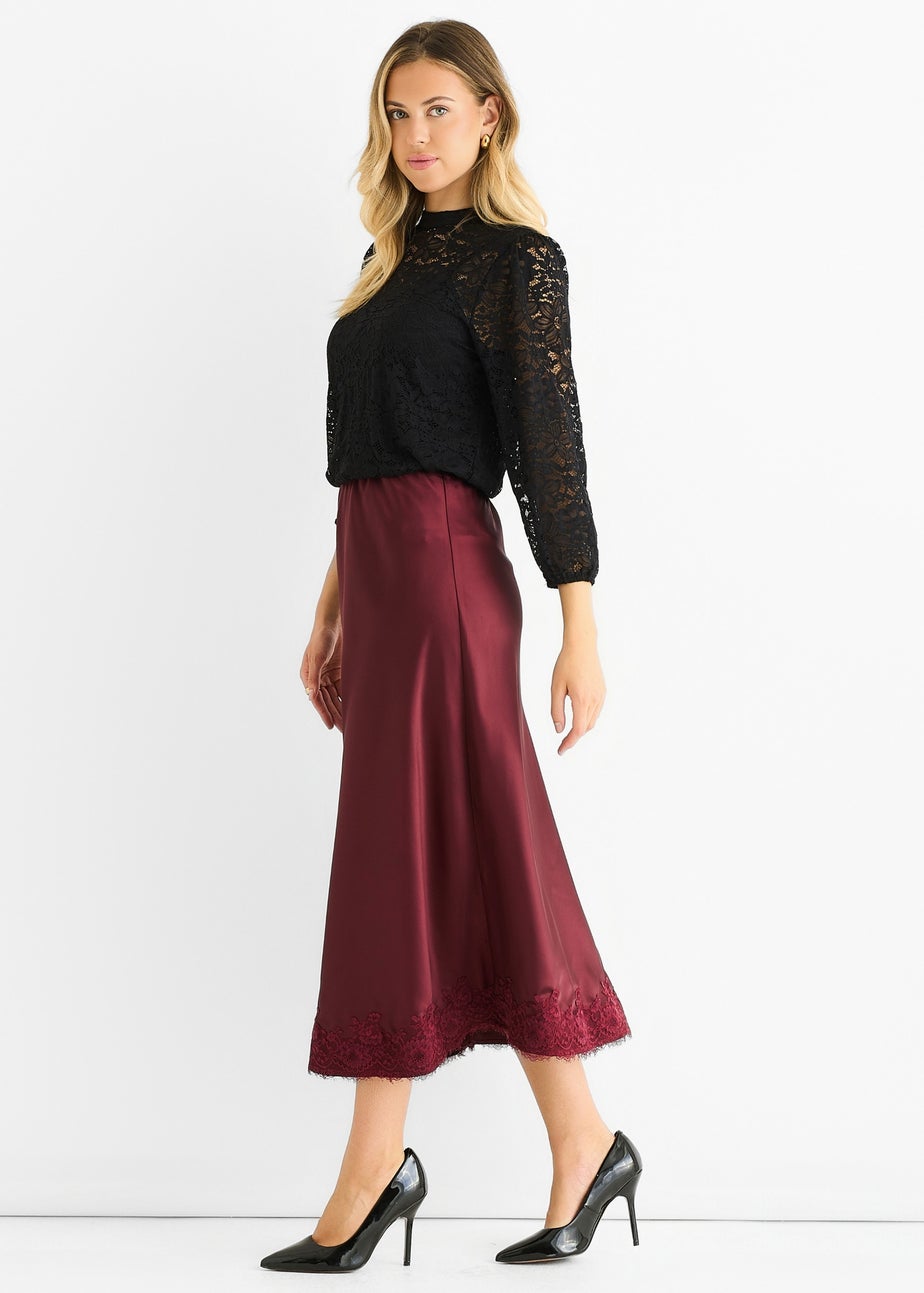 Gini London Black High Neck Jersey Lace Loose Fit Blouse