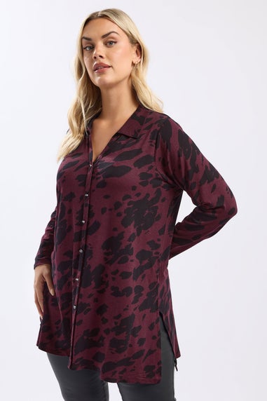 Yours Curve Burgundy Red Abstract Print Jersey Shirt