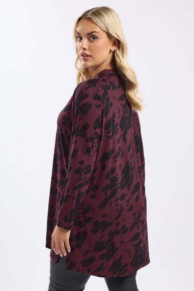 Yours Curve Burgundy Red Abstract Print Jersey Shirt
