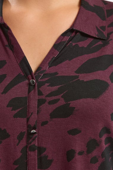 Yours Curve Burgundy Red Abstract Print Jersey Shirt