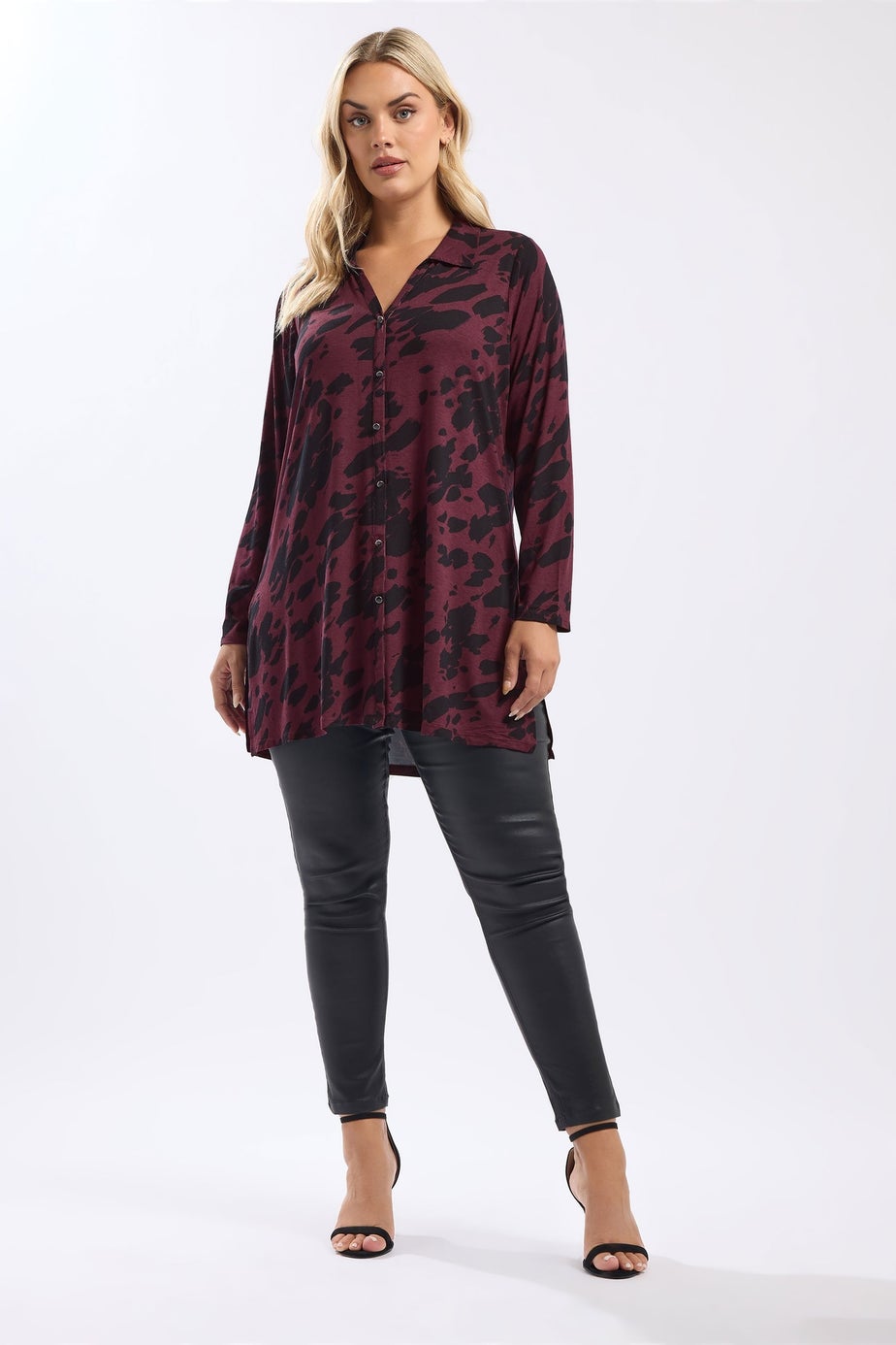 Yours Curve Burgundy Red Abstract Print Jersey Shirt