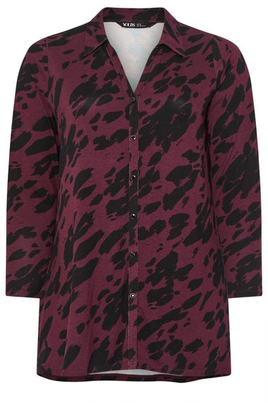 Yours Curve Burgundy Red Abstract Print Jersey Shirt