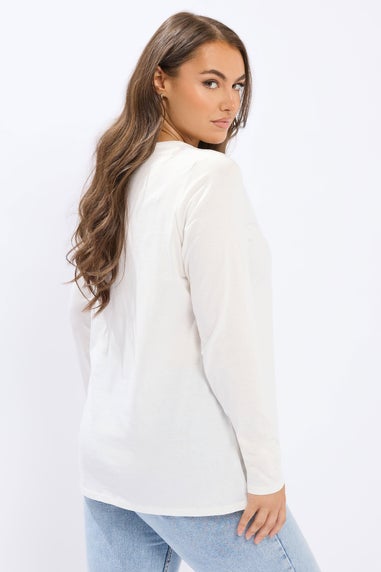 Yours Ivory White Ribbed Henley Top