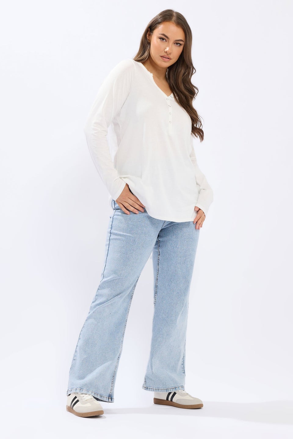 Yours Ivory White Ribbed Henley Top