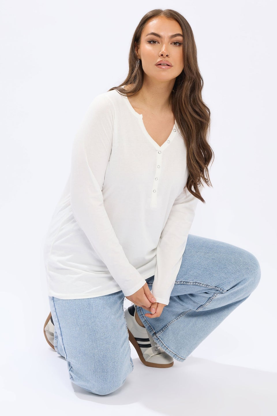 Yours Ivory White Ribbed Henley Top