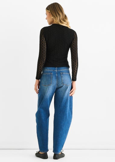 Gini London Black High Neck Jersey Lace Long Sleeves Top