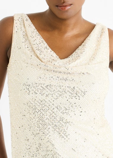 Gini London Champagne Sequin Cowl Neck Cami Top