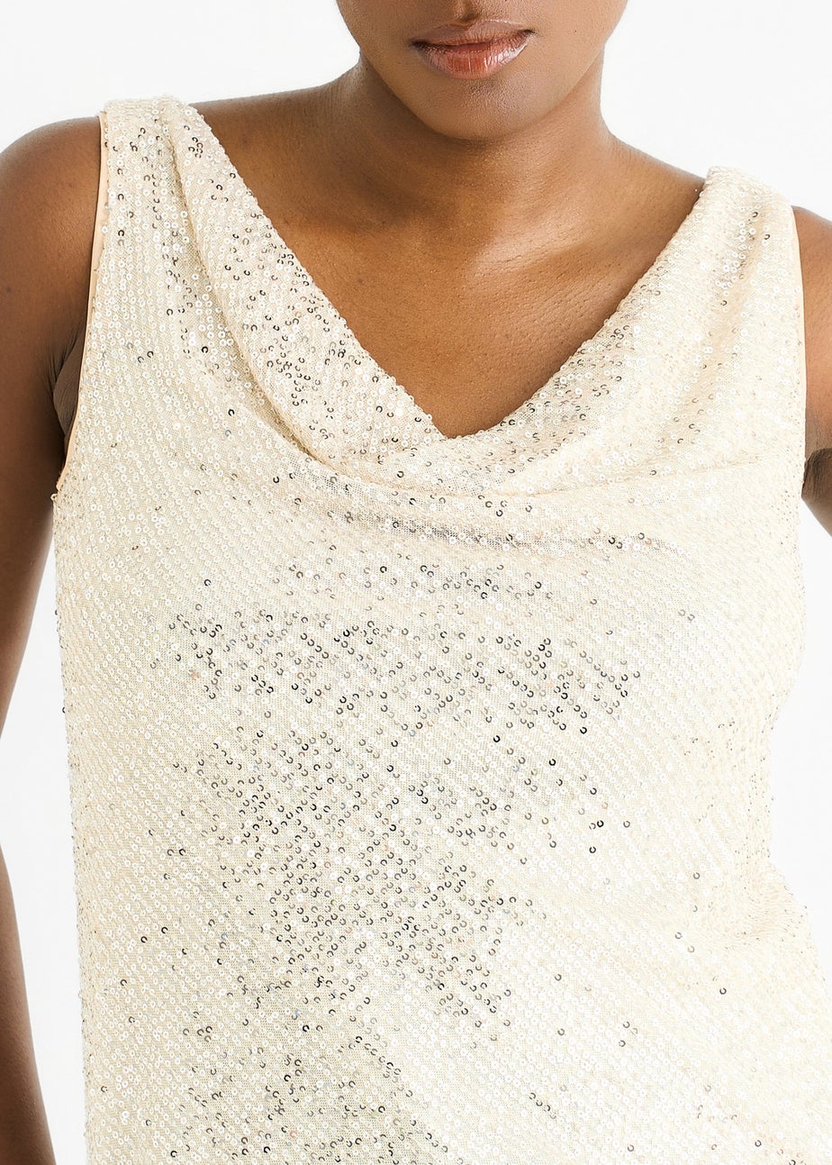 Gini London Champagne Sequin Cowl Neck Cami Top