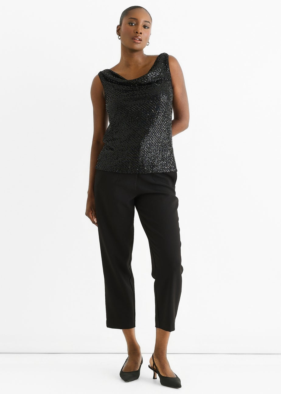 Gini London Black Sequin Cowl Neck Cami Top