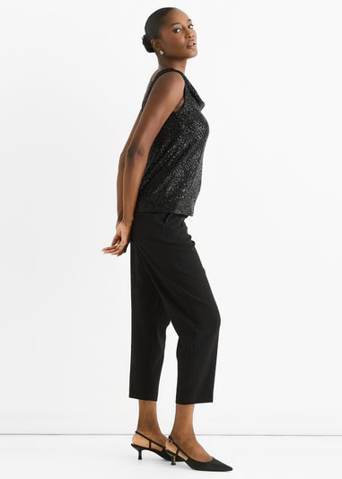 Gini London Black Sequin Cowl Neck Cami Top
