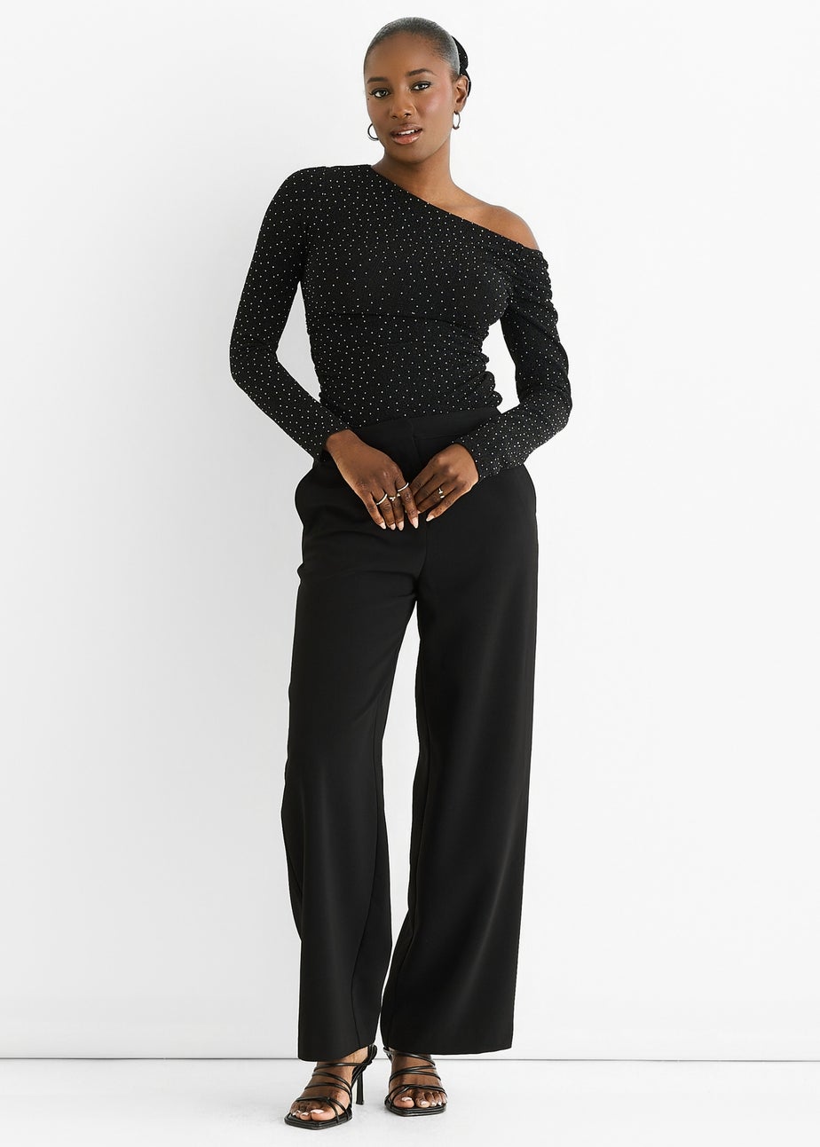 Gini London Black Diamante Slash Neck Top