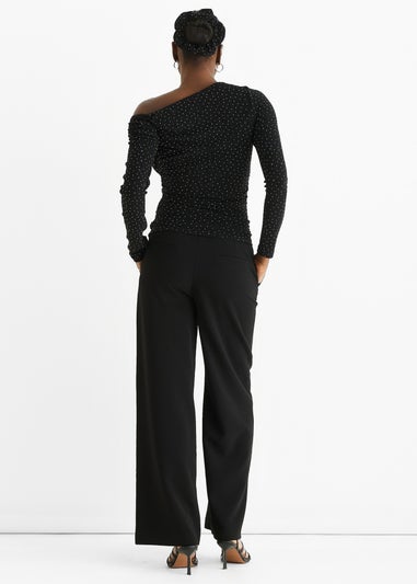 Gini London Black Diamante Slash Neck Top