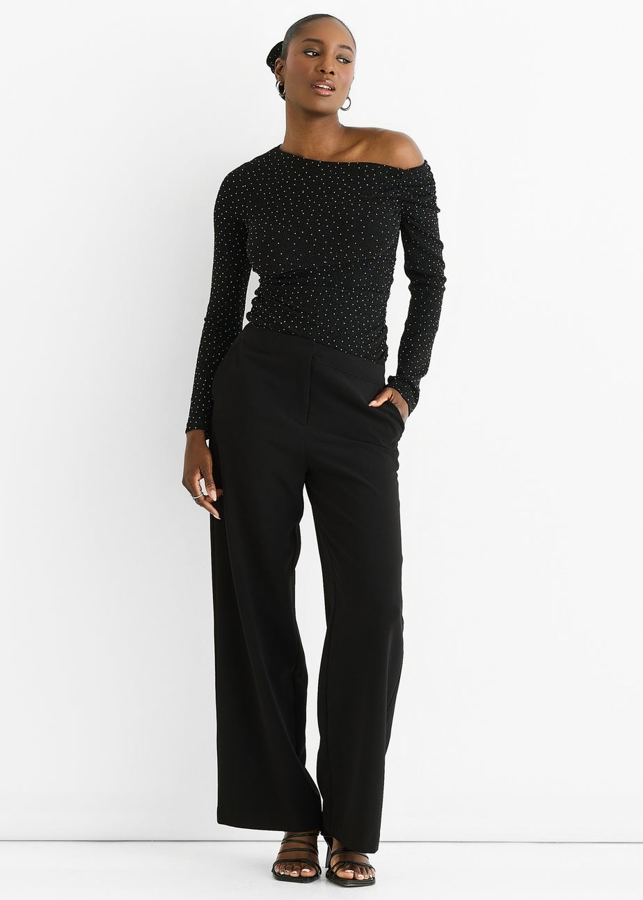 Gini London Black Diamante Slash Neck Top