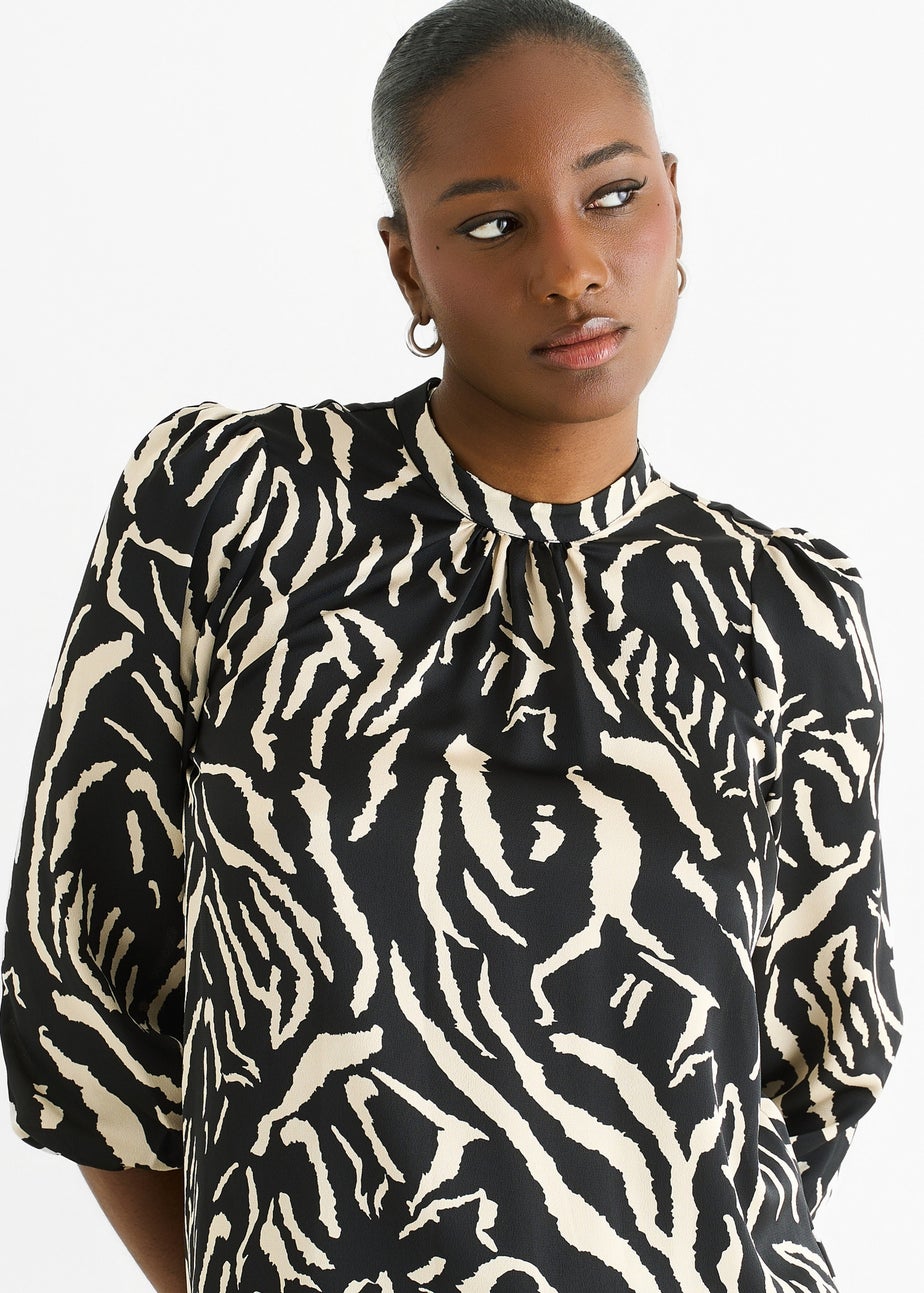 Gini London Black Animal High Neck Satin Blouse