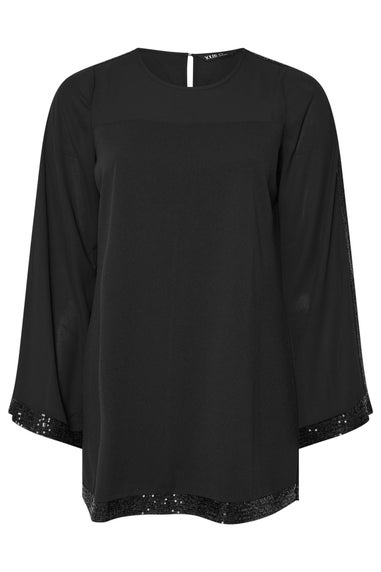 Yours Black Sequin Panel Flare Tunic Top