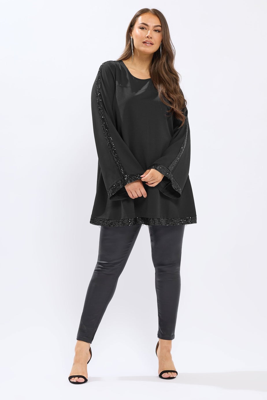 Yours Black Sequin Panel Flare Tunic Top