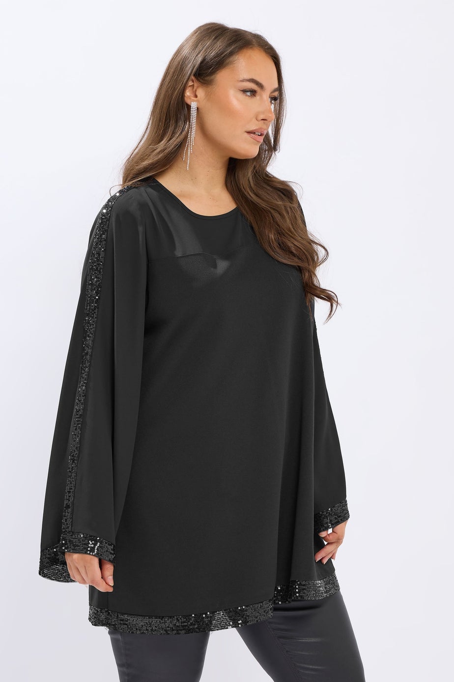 Yours Black Sequin Panel Flare Tunic Top