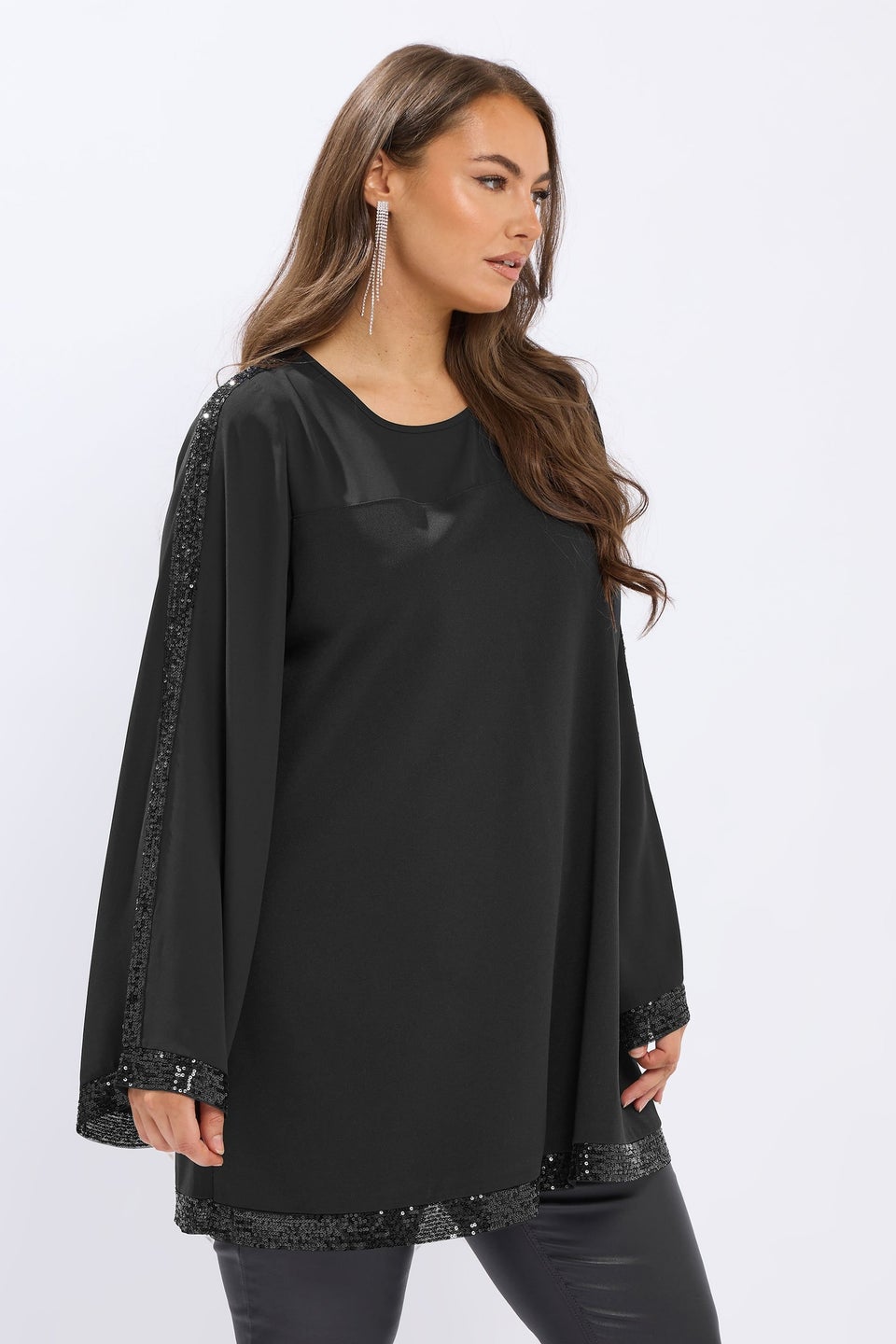 Yours Black Sequin Panel Flare Tunic Top