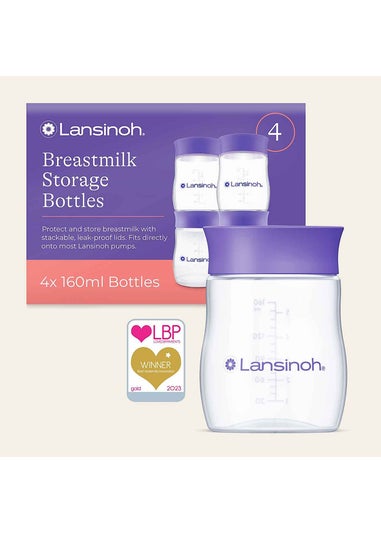 Lansinoh Clear Plastic Milk Storage Bottles 4 Pack
