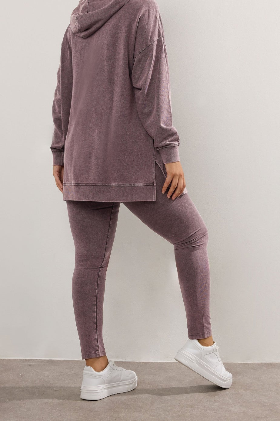 Yours Curve Burgundy Red Acid Wash Leggings