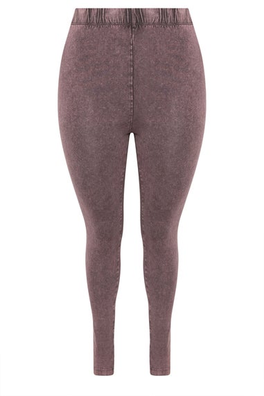 Yours Curve Burgundy Red Acid Wash Leggings