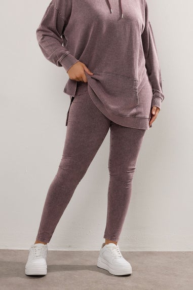 Yours Curve Burgundy Red Acid Wash Leggings