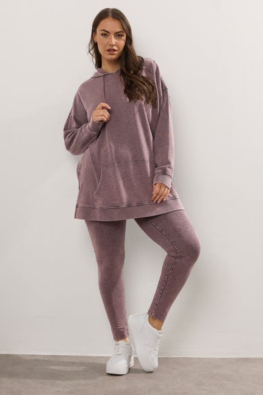 Yours Curve Burgundy Red Acid Wash Leggings