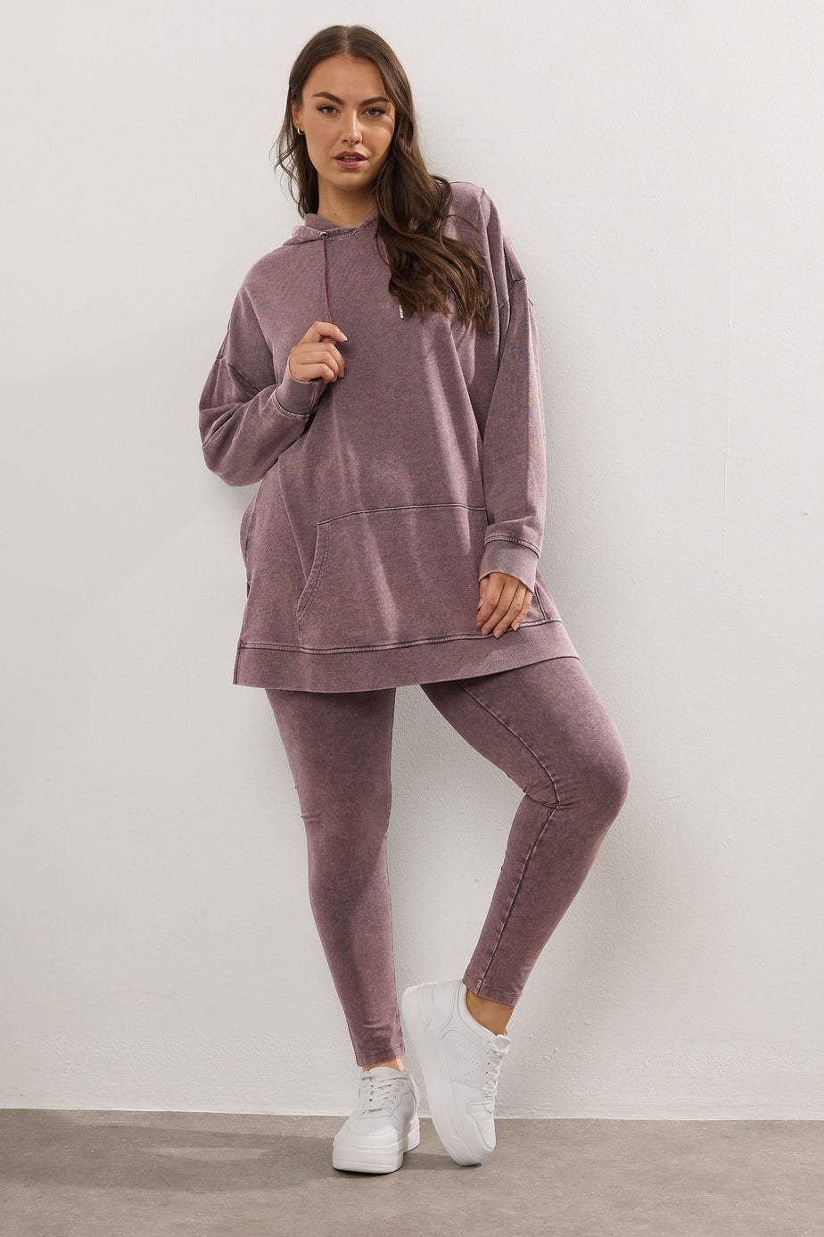 Yours Curve Burgundy Red Acid Wash Leggings