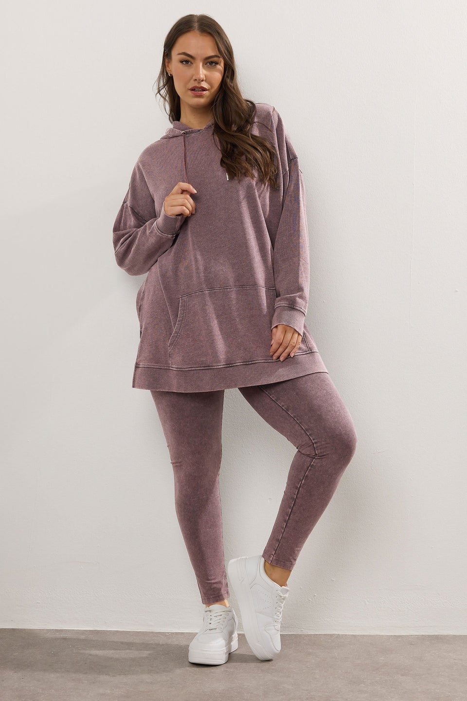 Yours Curve Burgundy Red Acid Wash Leggings