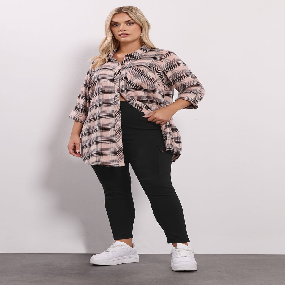 Yours Black Bengaline Cargo Jeggings