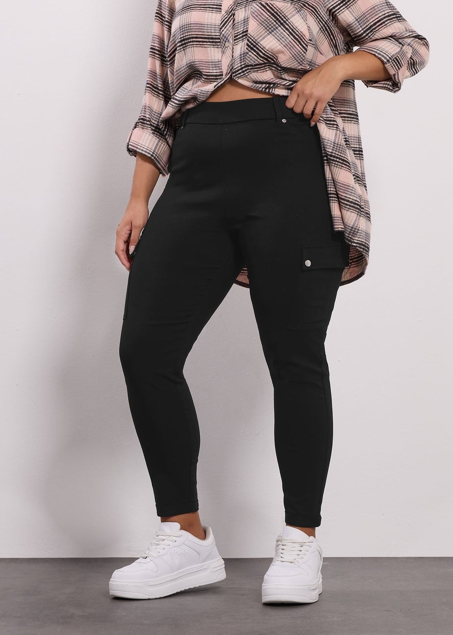 Yours Black Bengaline Cargo Jeggings