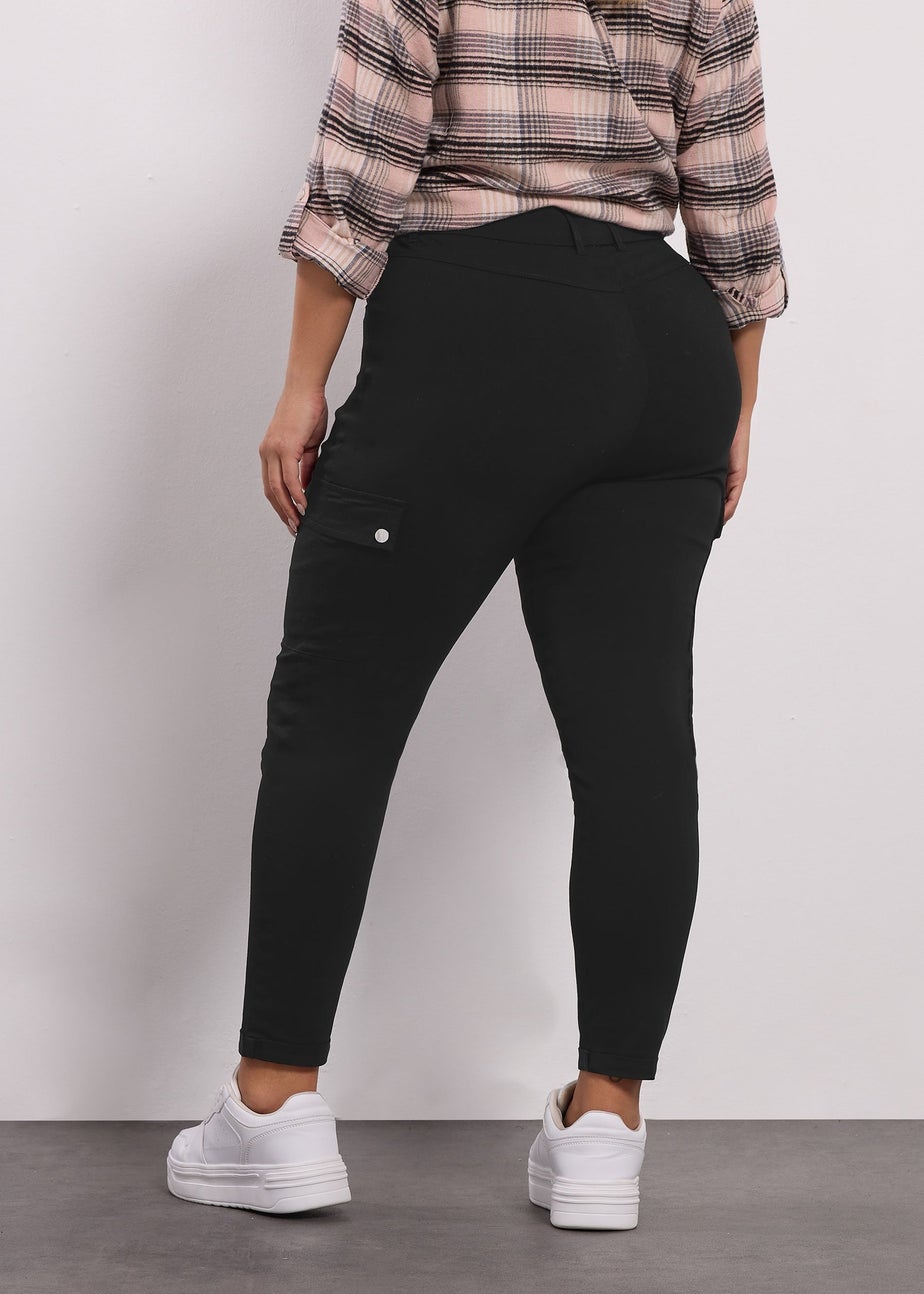 Yours Black Bengaline Cargo Jeggings
