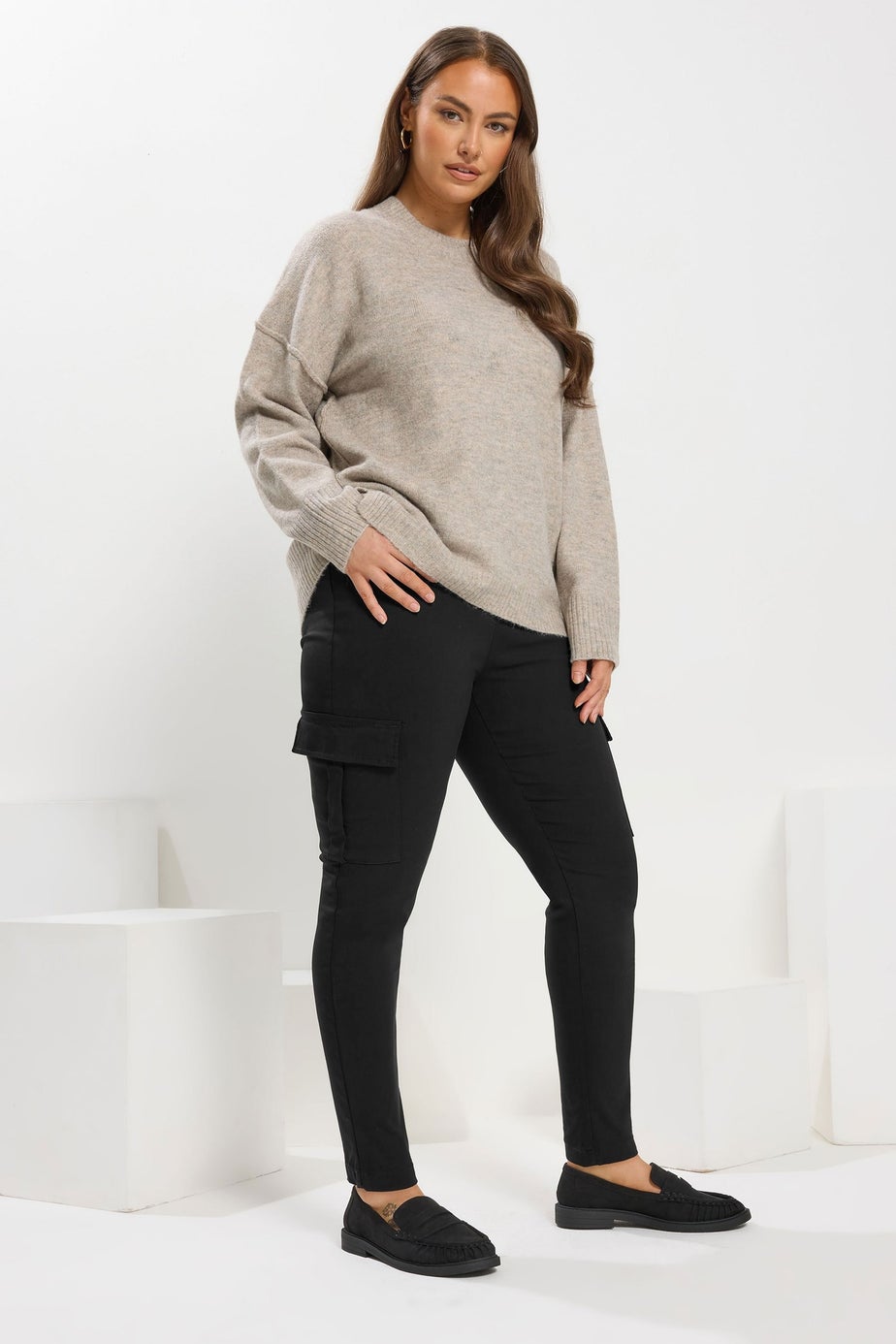 Yours Black Bengaline Cargo Trousers