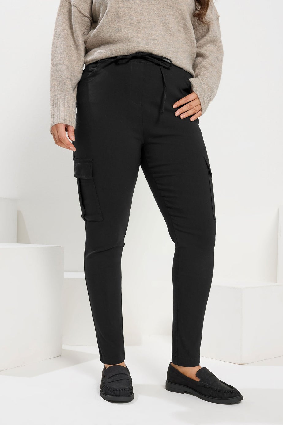 Yours Black Bengaline Cargo Trousers