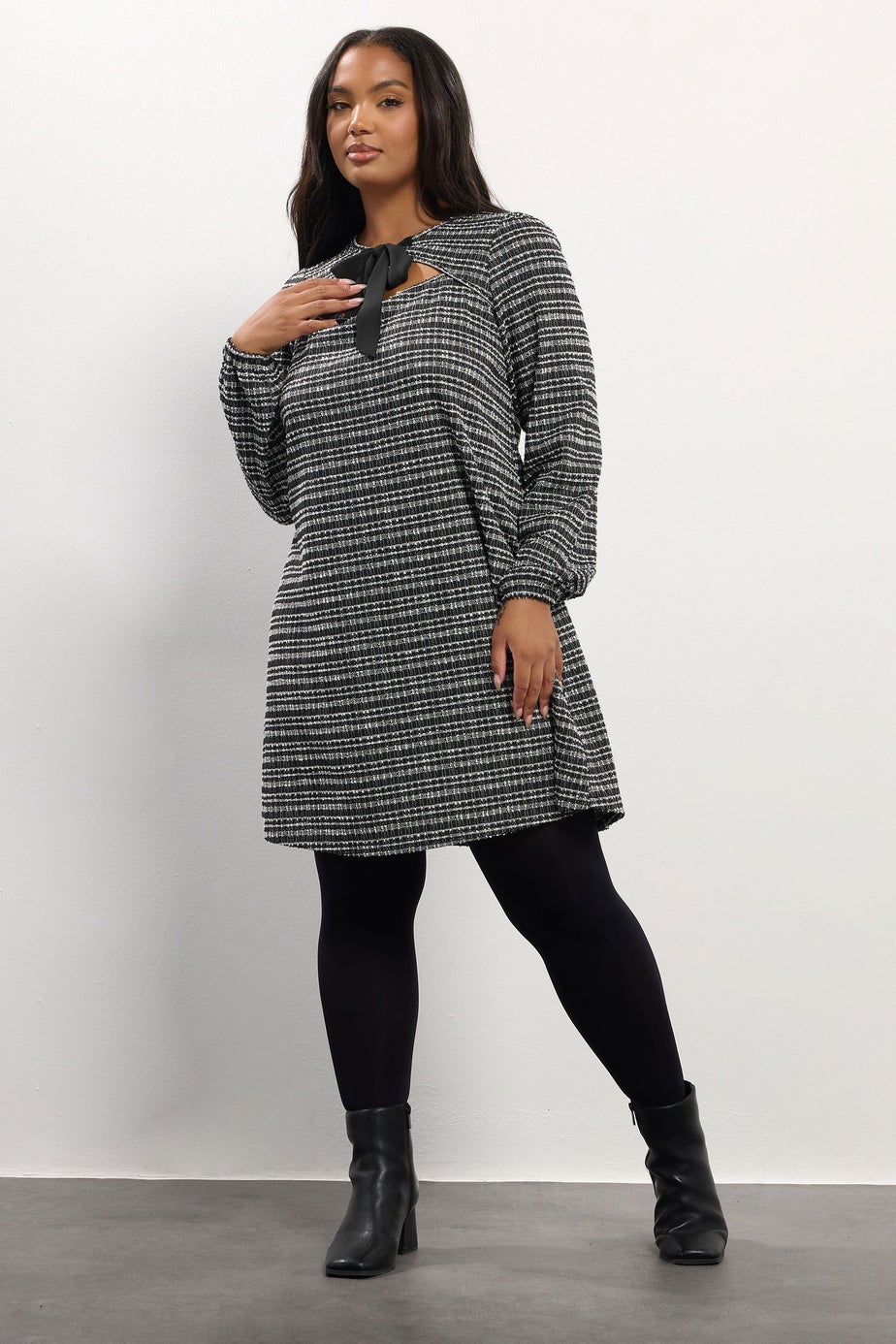 Yours Curve Black Boucle Cut Out Bow Mini Dress