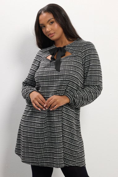 Yours Curve Black Boucle Cut Out Bow Mini Dress