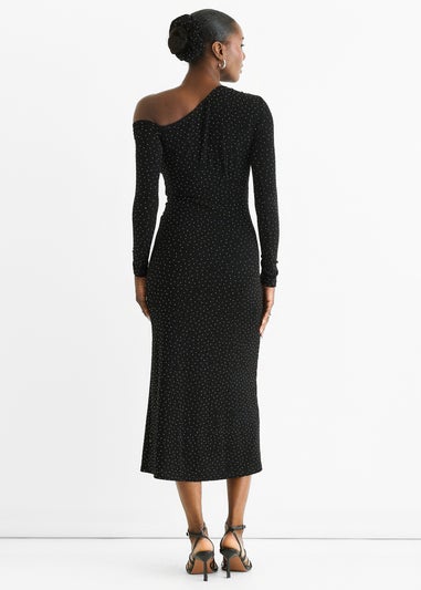 Gini London Black Hot Fix Studded Jersey Midi Dress