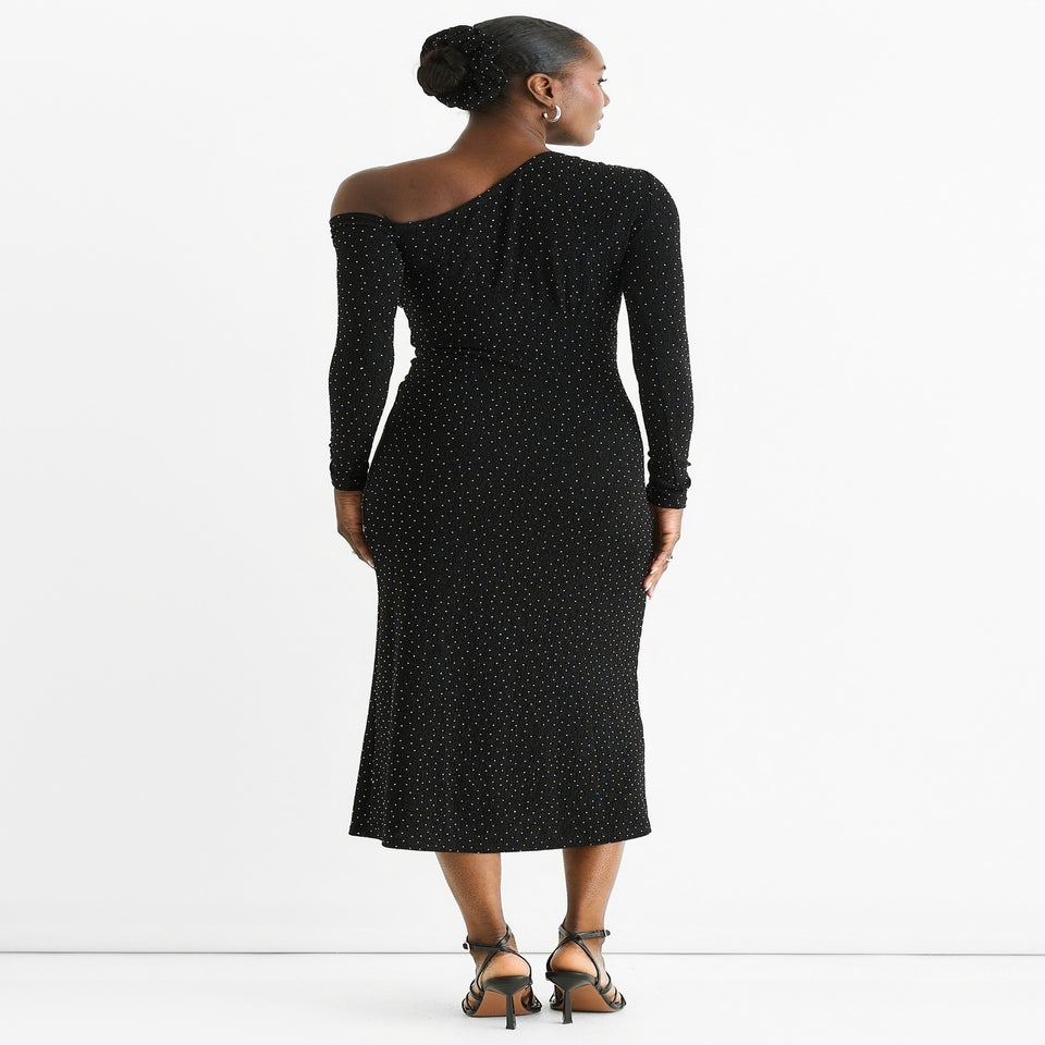 Gini London Black Hot Fix Studded Jersey Midi Dress