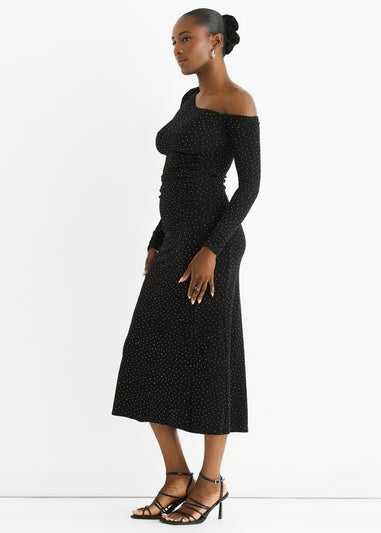 Gini London Black Hot Fix Studded Jersey Midi Dress