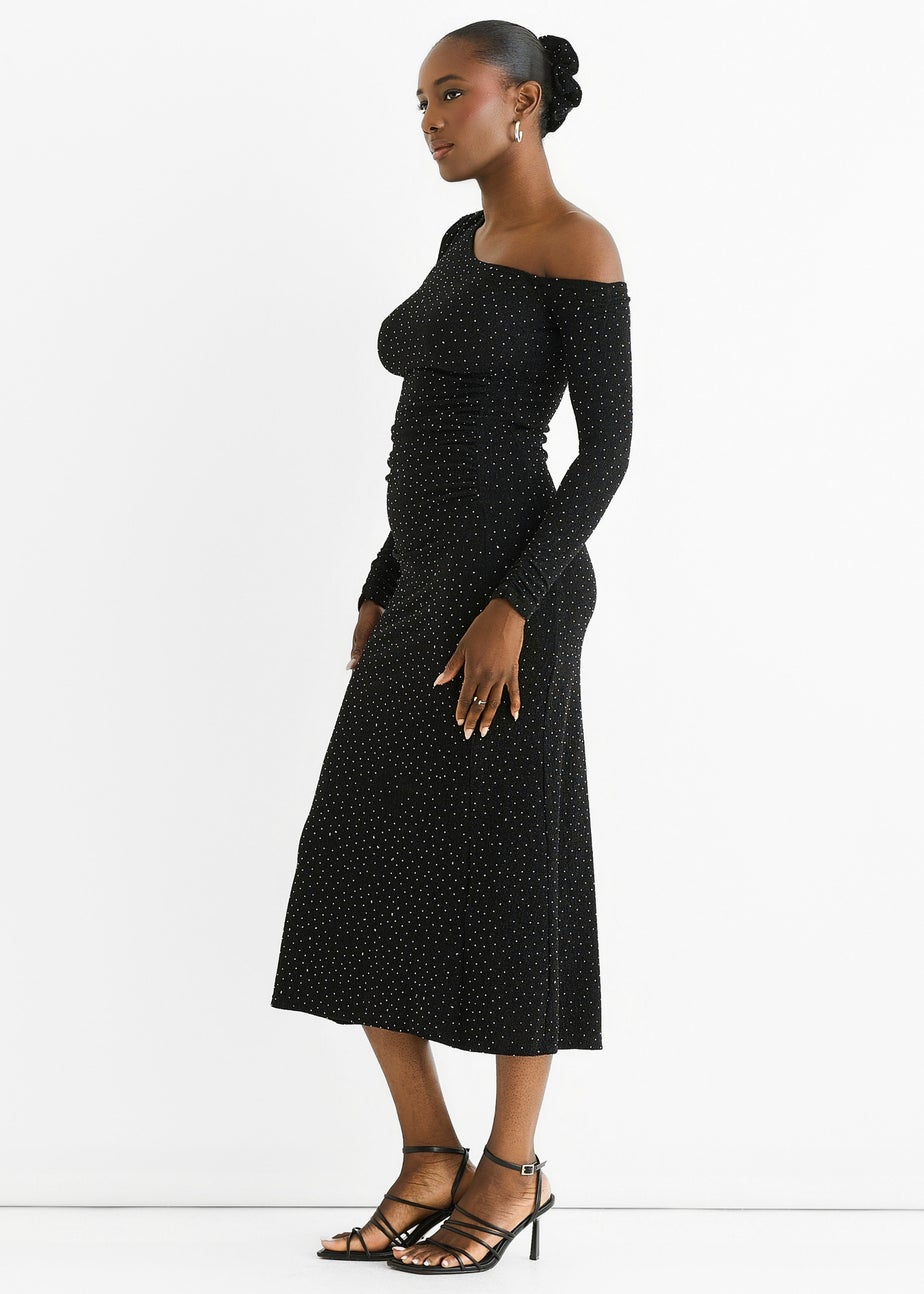 Gini London Black Hot Fix Studded Jersey Midi Dress