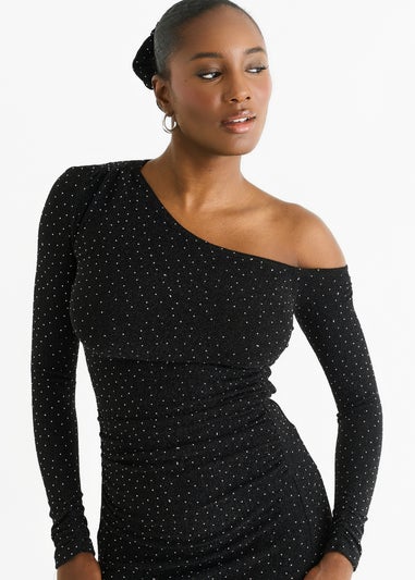 Gini London Black Hot Fix Studded Jersey Midi Dress