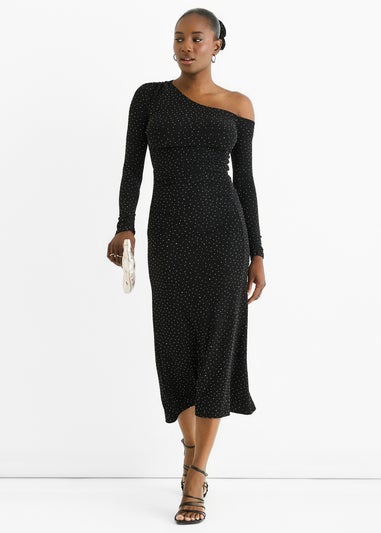 Gini London Black Hot Fix Studded Jersey Midi Dress