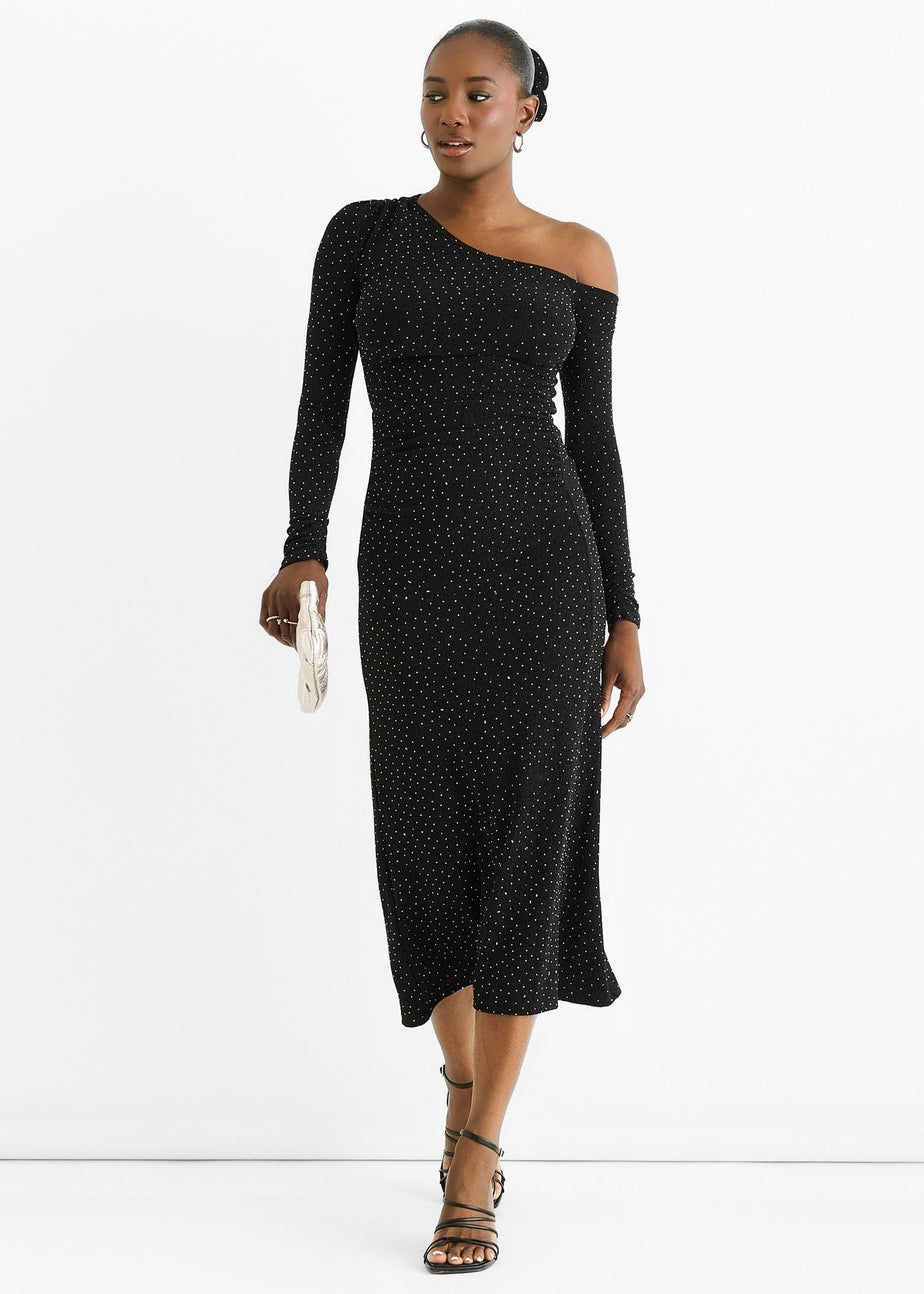 Gini London Black Hot Fix Studded Jersey Midi Dress