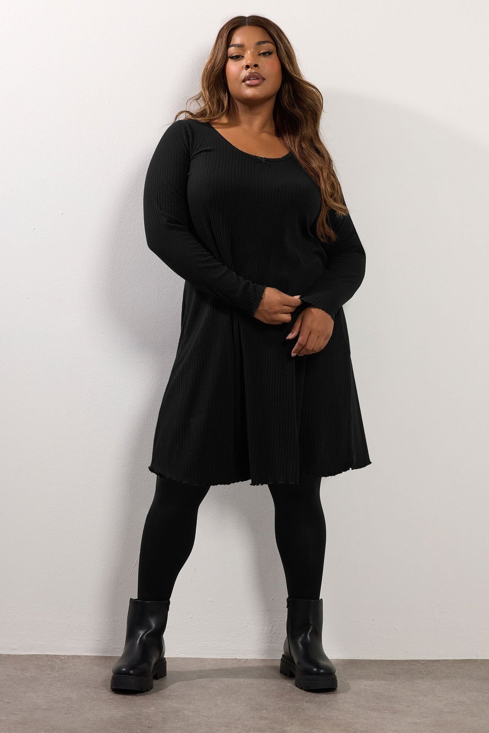 Yours Curve Black Ribbed Tunic Mini Dress
