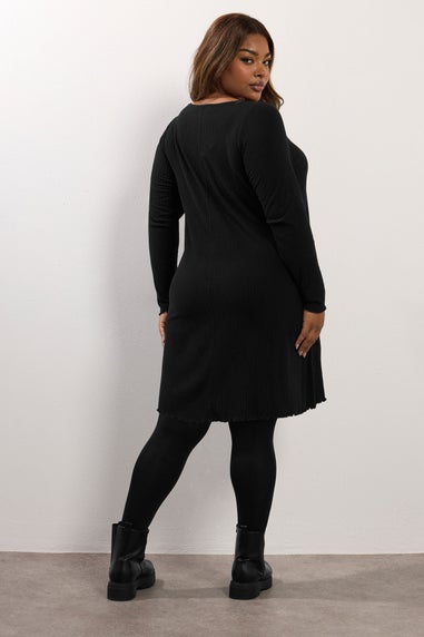 Yours Curve Black Ribbed Tunic Mini Dress