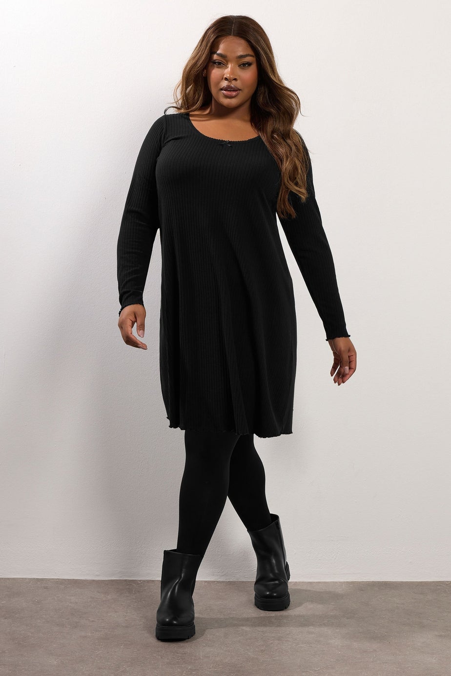 Yours Curve Black Ribbed Tunic Mini Dress